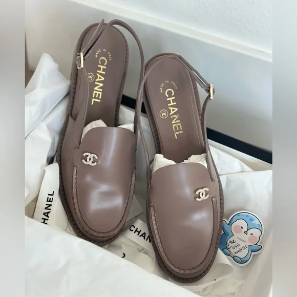 New Chanel 25C Slingback Loafers - taupe - women’s 37C - Picture 2 of 5